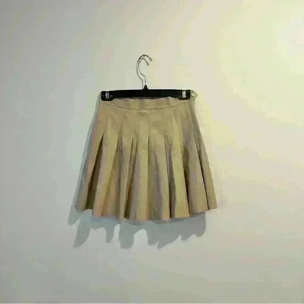 Kendall  + Kylie | Womens small beige faux leather pleated mini skater skirt